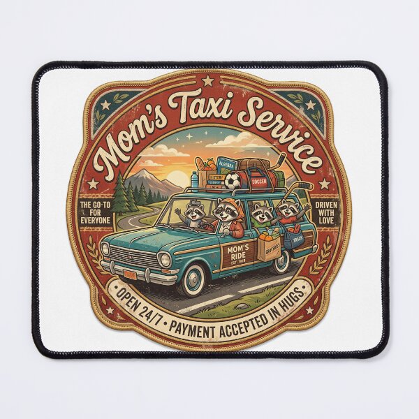 Item preview, Carpool Mom Shirt – Mom's Taxi Service Retro Roadside Badge Raccoon Tee designed and sold by DmaarGroup.