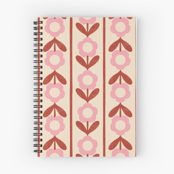 Item preview, Retro Folk Floral Stripe in Pink & Terracotta Red designed and sold by Illustrated by Nat.