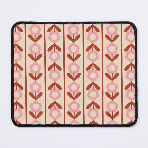 Item preview, Retro Folk Floral Stripe in Pink & Terracotta Red designed and sold by Illustrated by Nat.