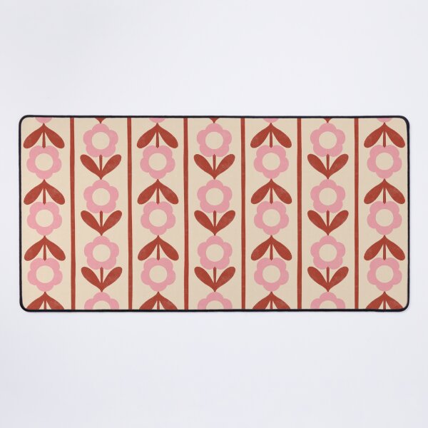 Item preview, Retro Folk Floral Stripe in Pink & Terracotta Red designed and sold by Illustrated by Nat.