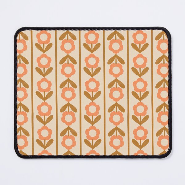 Item preview, Retro Folk Floral Stripe in Peach & Ochre Yellow designed and sold by Illustrated by Nat.