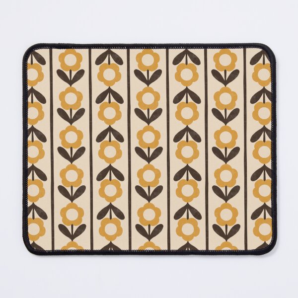 Item preview, Retro Folk Floral Stripe in Ochre & Chocolate Brown designed and sold by Illustrated by Nat.