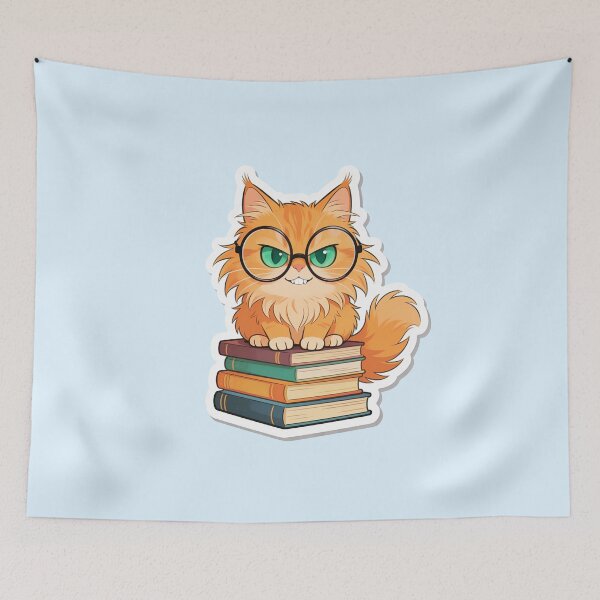 Item preview, Cute Ginger Cat with Glasses Sitting on Books Back to School Sticker designed and sold by OksArtStudio.