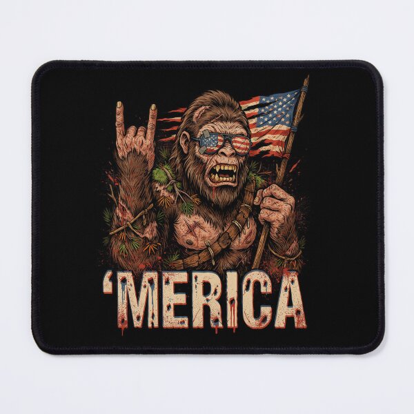 Item preview, 'Merica Bigfoot Muscular Rock On Design v17 designed and sold by DarylWelsh2024.