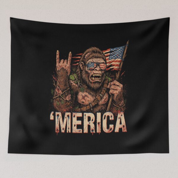 Item preview, 'Merica Bigfoot Muscular Rock On Design v17 designed and sold by DarylWelsh2024.