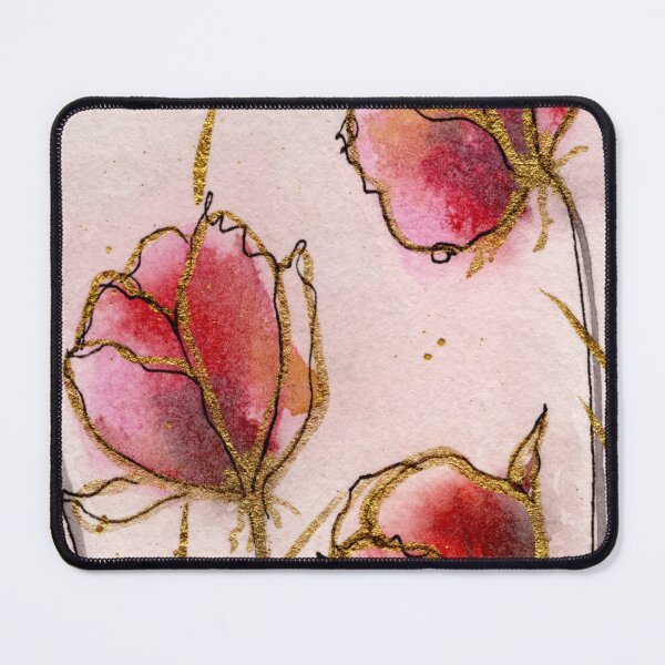 Item preview, Three Pink Blooms with Gold Outlines - Elegant Floral Watercolor Art designed and sold by WaterColorCats1.