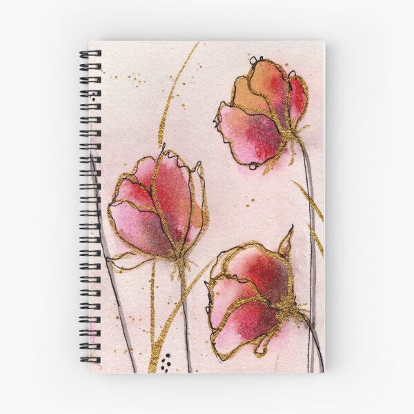 Item preview, Three Pink Blooms with Gold Outlines - Elegant Floral Watercolor Art designed and sold by WaterColorCats1.