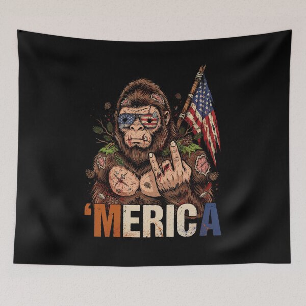 Item preview, 'Merica Bigfoot Muscular Rock On Design v18 designed and sold by DarylWelsh2024.