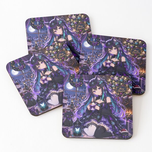 Item preview, Gothic Anime Christmas Girl with Cat – Purple Kawaii Holiday Design designed and sold by Revyra Design .