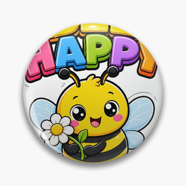 Item preview, Bee Happy Sweet Bee with Flower Kawaii Saying designed and sold by BoosterShop.