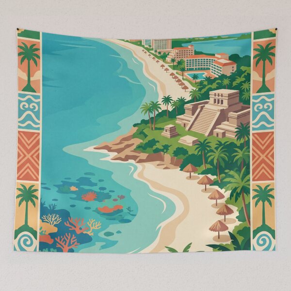 Item preview, Cancún Mexico Vintage Travel Poster designed and sold by Bomax121.