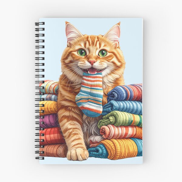 Item preview, Cute Ginger Cat Carrying a Colorful Sock Between Folded Towels Sticker designed and sold by OksArtStudio.