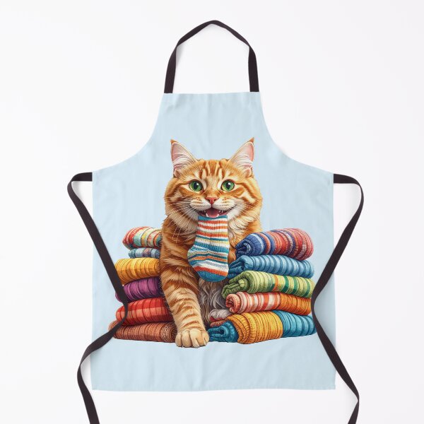 Item preview, Cute Ginger Cat Carrying a Colorful Sock Between Folded Towels Sticker designed and sold by OksArtStudio.