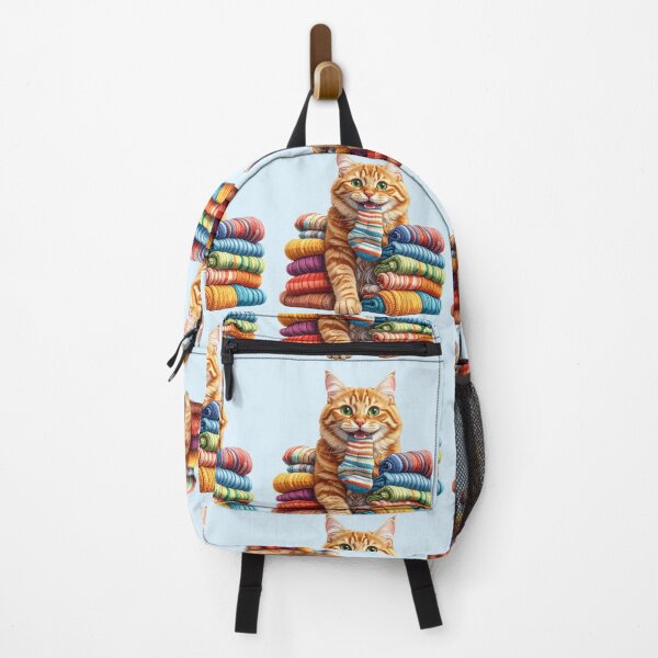 Item preview, Cute Ginger Cat Carrying a Colorful Sock Between Folded Towels Sticker designed and sold by OksArtStudio.