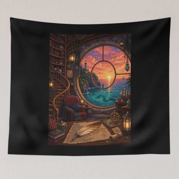 Item preview, Sunset Cartographer's Library and the Sea Dragon  designed and sold by Sketchlegacy.