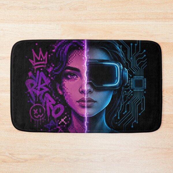 Item preview, Half Retro Half Future – Pixel Cyber Woman designed and sold by PixelBlob.