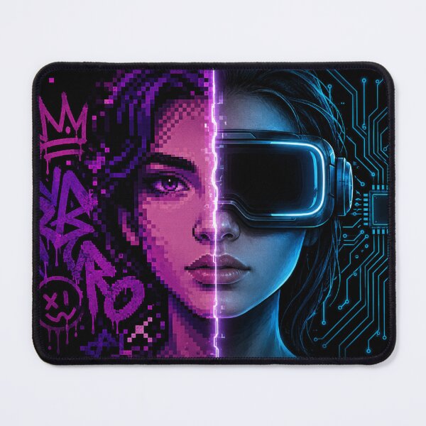 Item preview, Half Retro Half Future – Pixel Cyber Woman designed and sold by PixelBlob.