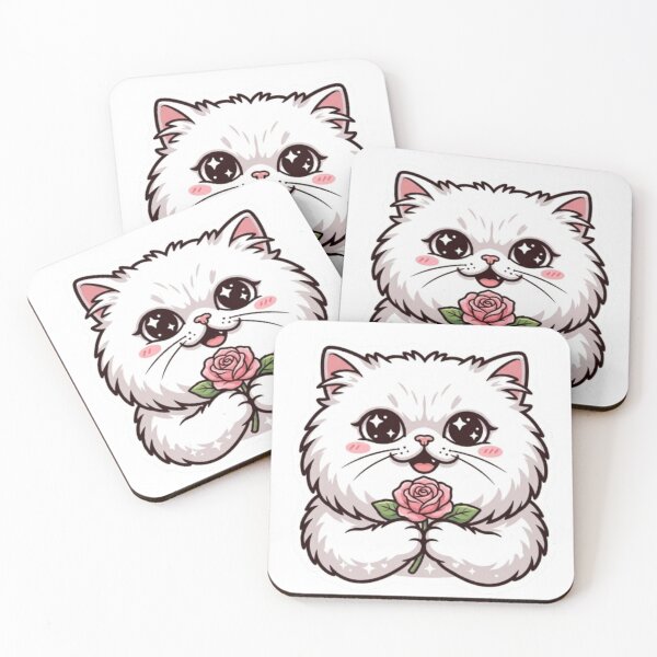 Item preview, Cute White Cat Holding Pink Rose designed and sold by PrintforDesign.