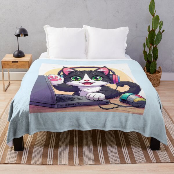 Item preview, Cute Black Cat Working from Home on Laptop Remote Worker Sticker designed and sold by OksArtStudio.