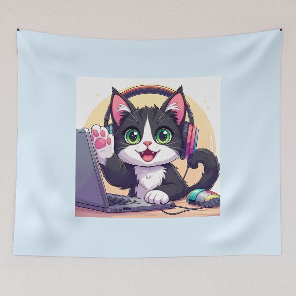Item preview, Cute Black Cat Working from Home on Laptop Remote Worker Sticker designed and sold by OksArtStudio.
