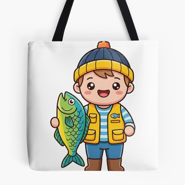 Item preview, Cute Angler Boy with Fish Kawaii designed and sold by BoosterShop.