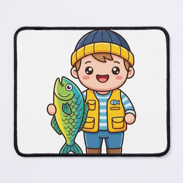 Item preview, Cute Angler Boy with Fish Kawaii designed and sold by BoosterShop.