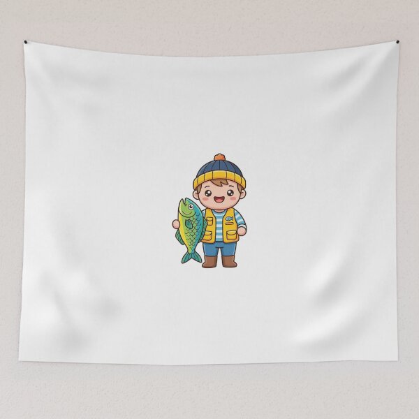 Item preview, Cute Angler Boy with Fish Kawaii designed and sold by BoosterShop.