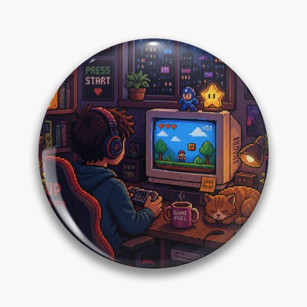 Item preview, Retro Pixel Art Gamer Room - Cozy Gaming Setup with Cat - Nostalgic 8-Bit Gaming Aesthetic designed and sold by LuxeBuzz.