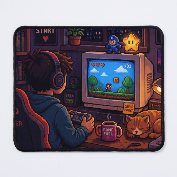 Item preview, Retro Pixel Art Gamer Room - Cozy Gaming Setup with Cat - Nostalgic 8-Bit Gaming Aesthetic designed and sold by LuxeBuzz.