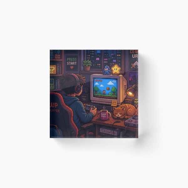 Item preview, Retro Pixel Art Gamer Room - Cozy Gaming Setup with Cat - Nostalgic 8-Bit Gaming Aesthetic designed and sold by LuxeBuzz.
