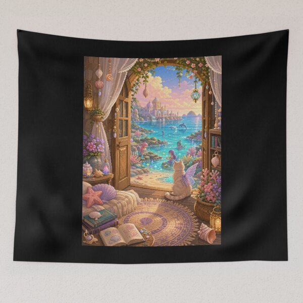 Item preview, Winged Cat at the Enchanted Mermaid Cove  designed and sold by Sketchlegacy.