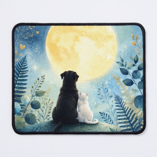 Item preview, Dog and Cat Under the Full Moon | Magical Watercolor Illustration Starry Night designed and sold by Natalia-Vlad.