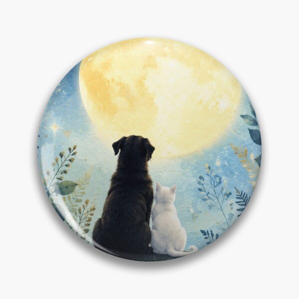Item preview, Dog and Cat Under the Full Moon | Magical Watercolor Illustration Starry Night designed and sold by Natalia-Vlad.