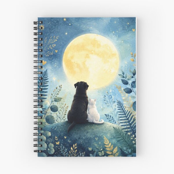 Item preview, Dog and Cat Under the Full Moon | Magical Watercolor Illustration Starry Night designed and sold by Natalia-Vlad.