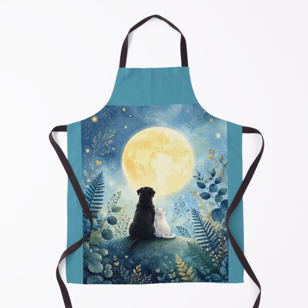 Item preview, Dog and Cat Under the Full Moon | Magical Watercolor Illustration Starry Night designed and sold by Natalia-Vlad.