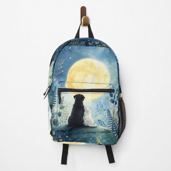 Item preview, Dog and Cat Under the Full Moon | Magical Watercolor Illustration Starry Night designed and sold by Natalia-Vlad.