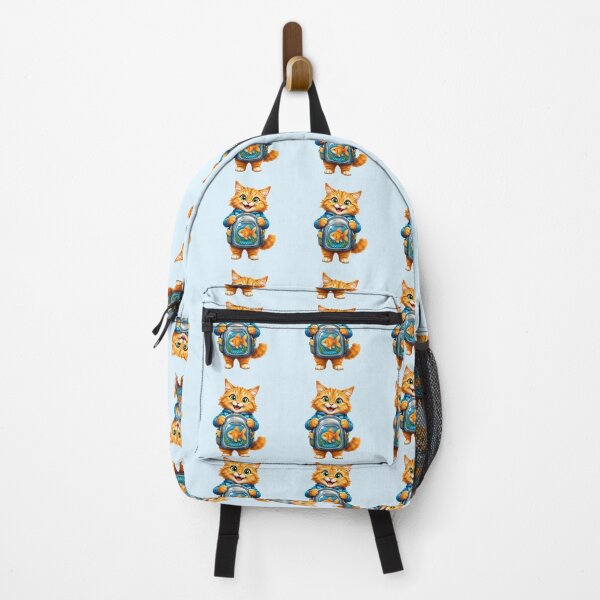 Item preview, Cute Ginger Cat with Goldfish Backpack Back to School Sticker designed and sold by OksArtStudio.