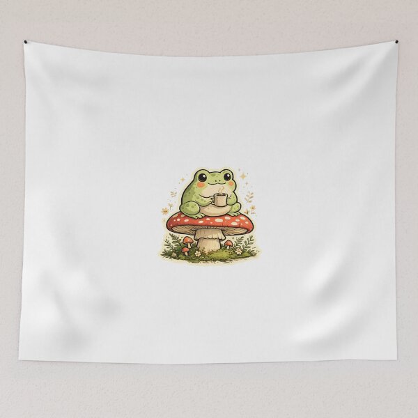 Item preview, Cute Frog Drinking Coffee on Mushroom Sticker designed and sold by KawaiiOrbit.