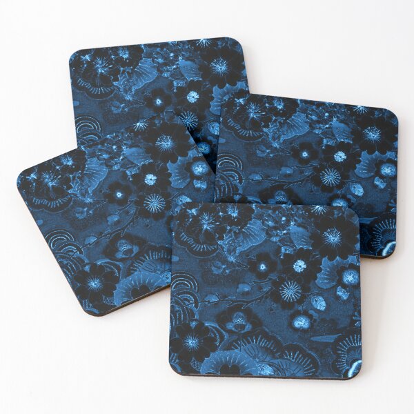 Item preview, Dark Blue Sakura Pattern — Gothic Japanese Floral Art Print designed and sold by BatNature.