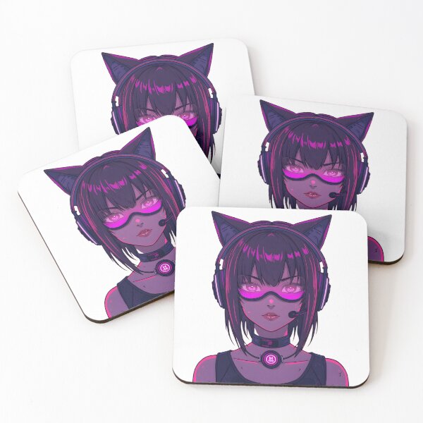 Item preview, Neon Cyberpunk Cat Ear Headphones Anime Girl designed and sold by tokstoremx.