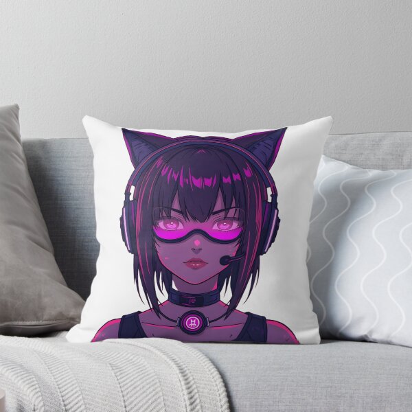 Item preview, Neon Cyberpunk Cat Ear Headphones Anime Girl designed and sold by tokstoremx.