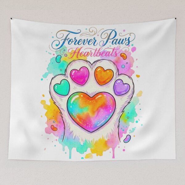 Item preview, Forever Paws Heartbeats Rainbow Paw Print Pet Art designed and sold by ExploreAura Studio.