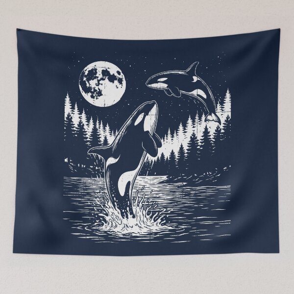 Item preview, Killer Whales Moon Starry Night Vintage Orcas Marine designed and sold by Y-Vibes.