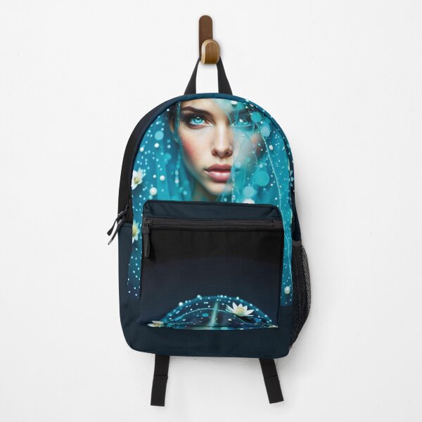 Item preview, Woman's Face with Turquoise Eyes and Blue Fabric designed and sold by Lucia Amaris Art.