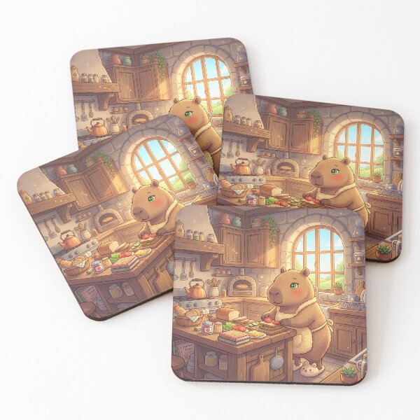 Item preview, Cute Capybara Cooking in Kitchen Kawaii Chibi Aesthetic Art designed and sold by mrsrooster.