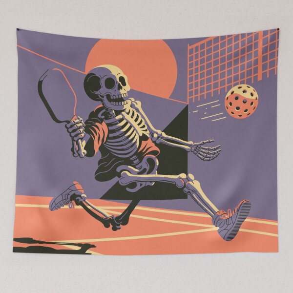 Item preview, Pickleball Halloween Skeleton Retro Spooky Dink designed and sold by FrostyFrisby.
