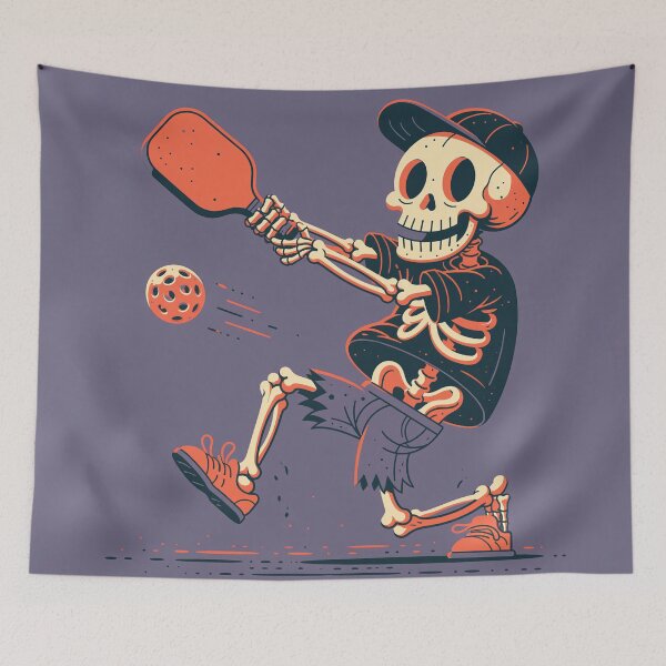 Item preview, Pickleball Halloween Skeleton Retro Spooky Dink designed and sold by FrostyFrisby.