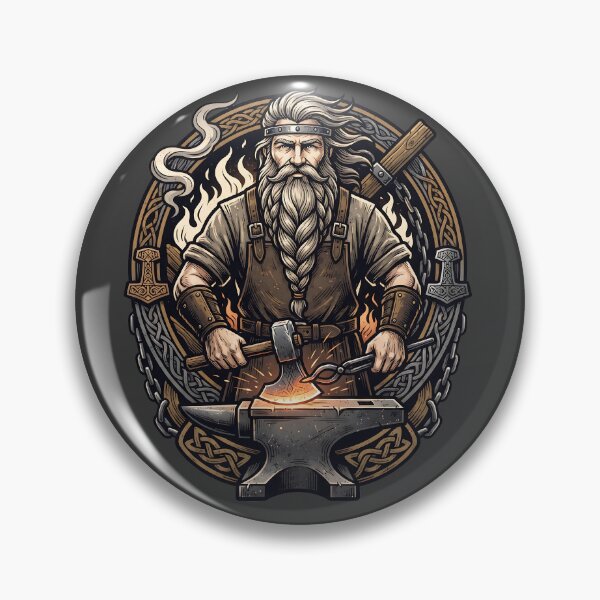 Item preview, Bearded Viking Blacksmith Forging Axe Art designed and sold by MythicCotton.