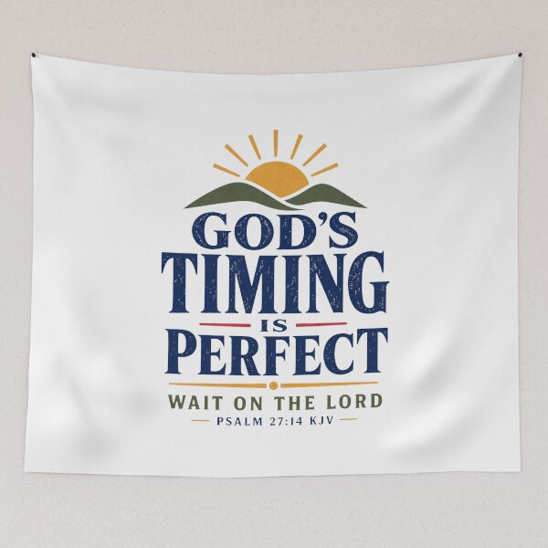 Item preview, God’s Timing Is Perfect – Psalm 27:14 KJV Mountain Sunrise Christian Design designed and sold by FaithThroughEverySeason.