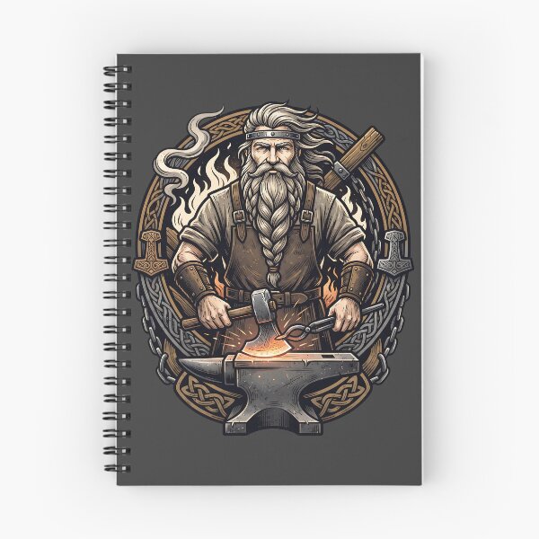 Item preview, Bearded Viking Blacksmith Forging Axe Art designed and sold by MythicCotton.